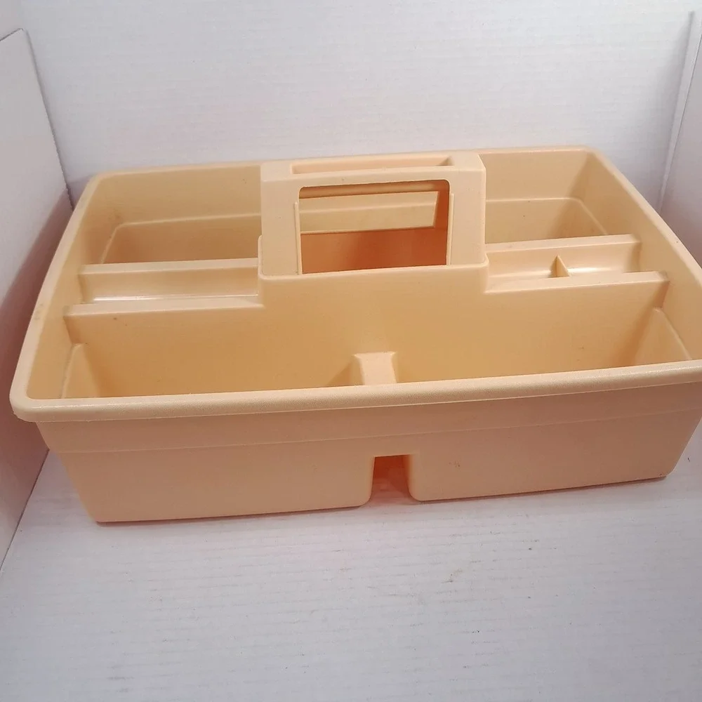 Vintage Rubbermaid 3154 Divided Storage Roughneck Carry Caddy toolbox USA almond